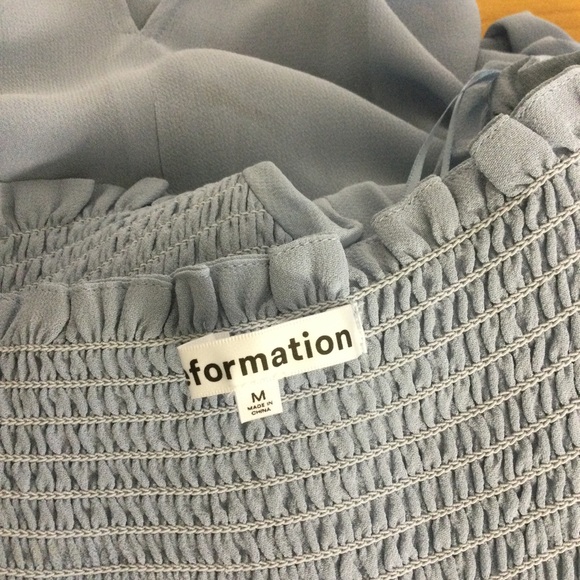 Reformation Meadow Smocked Bodice Slit Square Neck Puff Sleeve Midi In Mineral M - Picture 8 of 15